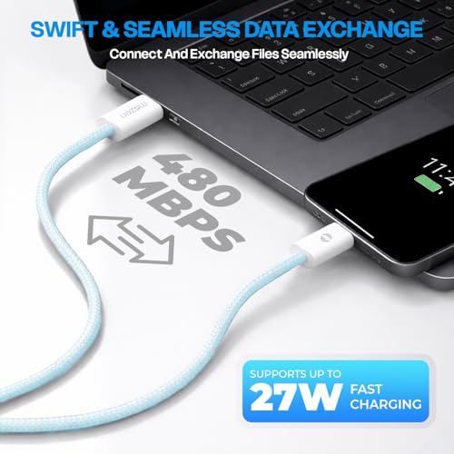 Image of Amkette MOZEN Certified 27W lightning cable iphone, 480Mbps Data Sync, Premium Braided Build, ABS Connector, (MFi-Standard & BIS Certified), Compatible with iPhone 5-14 & iPad lighting cable iphone