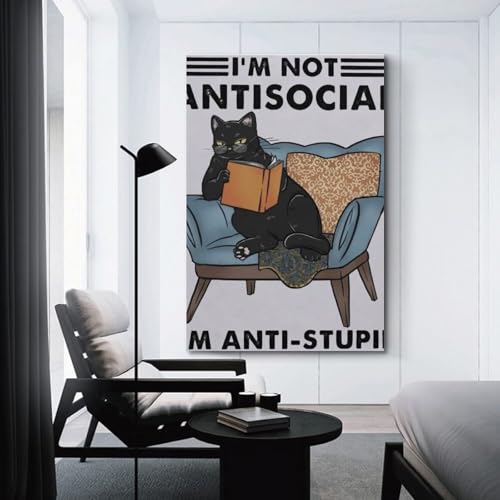 Poster chat noir vintage 60x90 cm impression toile rétro - 3