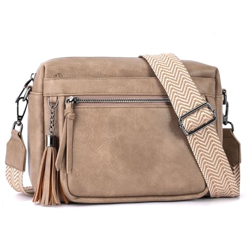 YOVIEE Damen Umhängetasche Vintage Crossbody Bag Premium PU Leder Schulter und Handtasche 3 Reißverschlussfächer Verstellbarer Breiter Gurt Gold Hardware Kompakt für Alltag und Sonderanlässe