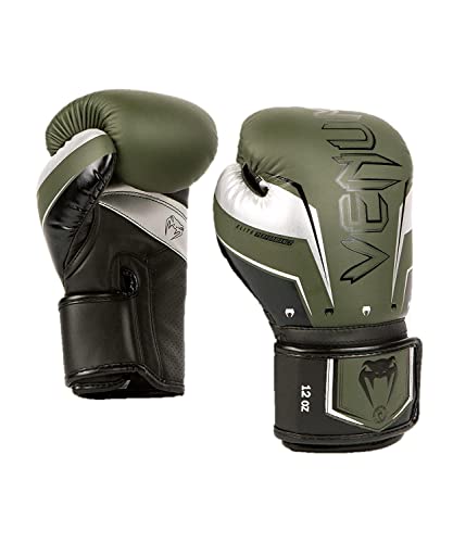 Gants de Boxe Venum Elite Evo 10 Oz kaki argent pour équipement de boxe anglaise