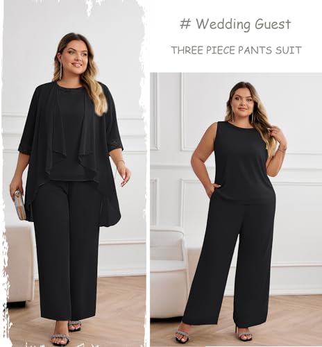 Hanna Nikole Plus Size Mother of The Bride Pant Suits 3 Piece Chiffon Sets Wedding Guest Gowns Formal Outfits with Jacket2