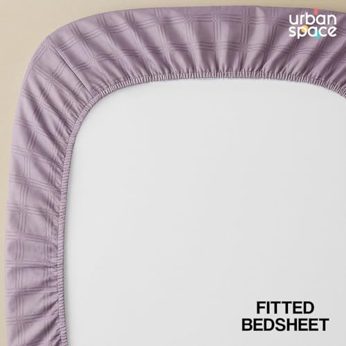 Image of Urban Space 100% Cotton 300TC Jacquard Fitted bedsheets for King Size Bed, Pure Cotton Bedsheet King Bed, Checks Fitted bedsheet King Size with 2 Pillow Covers (72 x 78 Inches, Soft Mauve Checks)