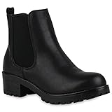 Artikelname: Leicht Gefütterte Damen Stiefeletten Plateau Schuhe Chelsea Boots 147238 Schwarz Black Arriate 40 Flandell