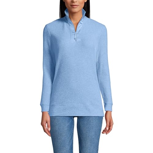 Lands' End Women's Long Sleeve Waffle Quarter Zip Pullover Medium Light True Blue Heather