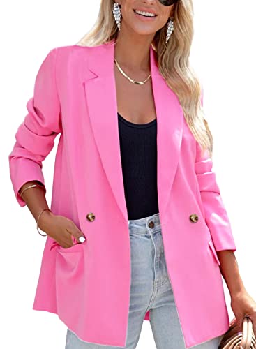 ARTFREE Womens Casual Blazer Button Lapel Long Sleeve Work Business Fashion Blazers Jackets Outfits with Pockets Pink XL