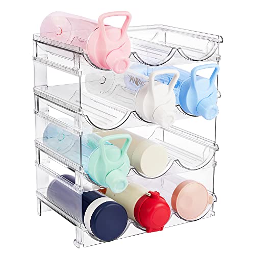 Vtopmart Clear Water Bottle Organizer, 4 Pack Water Bottle Storage Rack Plastic, Stackable Water Bottle Holder, Cup Organizer For Kitchen Cabinet, Countertop, Fridge, Hold 12 Bottles #TOP15