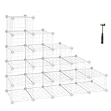 SONGMICS Steckregal aus Metalldraht, Regalsystem, 15 Fächer, Aufbewahrungssystem, Gitterplatte, modularer Schuhständer, Schuh-Organizer, Gummihammer und Kippschutz enthalten, weiß LPI44WS