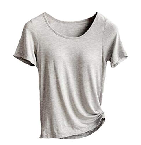 [Pink17°]レディース カップ付きTシャツ カットソー ブラトップ ゆったりサイズ 半袖 4色５サイズ yd05(L, グレー)