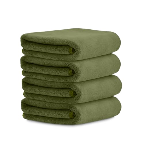 Image of HOUSSE Premium Microfiber Face Towel Avocado Green | Makeup Remover & Exfoliating | Antimicrobial for Sensitive Skin | Eco-Friendly 450 GSM | Soft Touch Set | 30x30 cm | Pack of 4