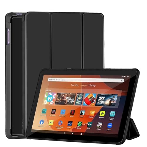 Slim Case for Amazon Kindle All-New Fire HD 10 & Fire HD 10 Kid & Fire 10 Kid Pro(13th Gen, 2023 Release 10.1'),Trifold Stand Cover Dual Angle,Soft TPU Back Hard Shell with Auto Wake/Sleep,Black