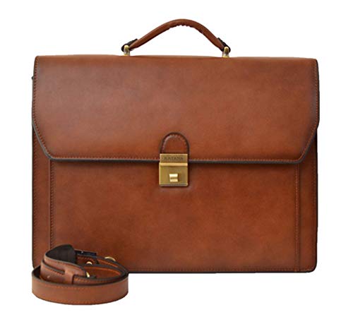 Katana Cartable en cuir, 3 soufflets 63032 marron 40 x 30 x 15 cm
