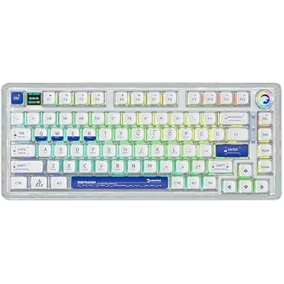 GAMEPOWER Gasket Pro 75% Mechanical Gaming Keyboard, Triple Mode, 81 Keys, Knob Switch, Macro, 3000mah, 60M Click Linear Red switches, Wired/2.4G/Bluetooth 5.1, RGB Backlit, LCD Screen, Transparent