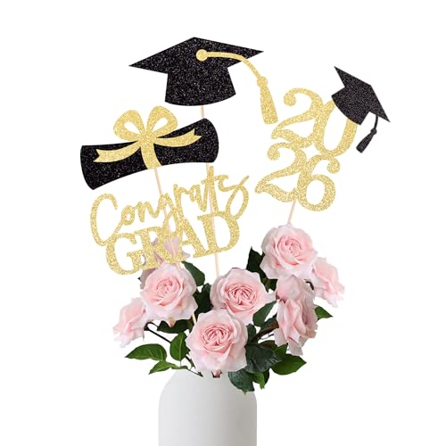 Graduation Decoration Class of 2026 Centerpieces for Table, 2026 Party Centerpieces Grad Cap Sticks...