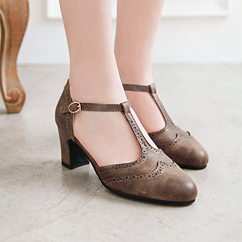 MIOKE Women's Classic T-Strap Mary Jane Pumps Round Toe Chunky Block Heel Retro Vintage Dress Oxford Shoes4