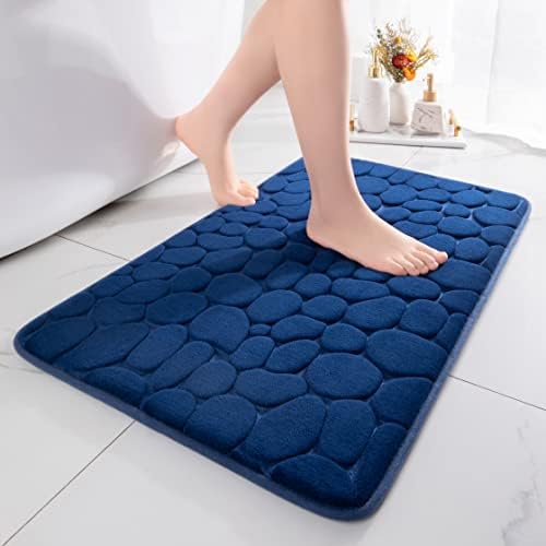chakme Badematte rutschfest, 50x80 cm Dunkelblau Badezimmerteppich | Memoryschaum Badteppich, Waschbar Badvorleger, Wasserabsorbierend Kieselsteine Duschvorleger