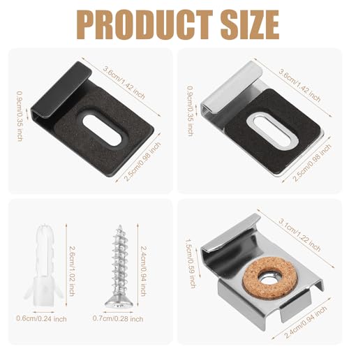 Image of 12pcs Mirror Hanging Clips, Black and Silver Metal Clamp Holder Kit with Screws and Plastic Anchor Wall Mount Mirror Mounting Hook Bracket Hardware for Door Heavy Duty Hanger Photo Frame Billboard