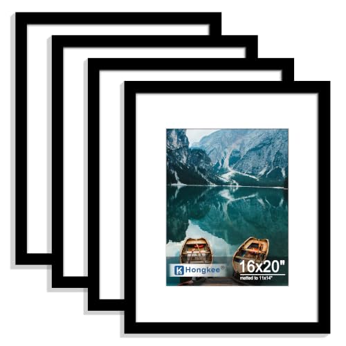 Hongkee 16x20 Frames Set of 4, 16 x 20 Black Wood Style(Mat 11x14)