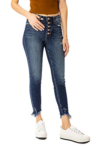 Kan Can Women's High Rise Button Fly Skinny Jeans - KC85772
