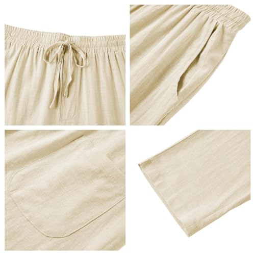 Image of PASLTER Mens Cotton Linen Pants Casual Summer Beach Pants Dress Trousers