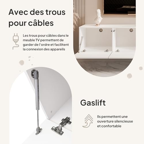 Meuble TV suspendu 200 cm blanc LED IDOHOME