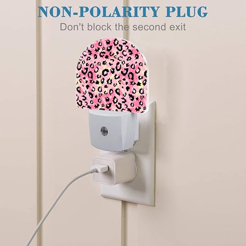 Image of Plug in Night Lights Pink Watercolor Leopard Skin Nightlight Plug Into Wall Dusk to Dawn Sensor LED Night Light for Kid Girls Boys Room Decor, Hallway, Kitchen, Bathroom, Nursery, Stairs