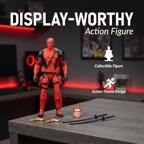 Image of Premium Deadpool Action Figure Collectible, Superhero Display Toy with Weapons, Extra Face & Articulated Design