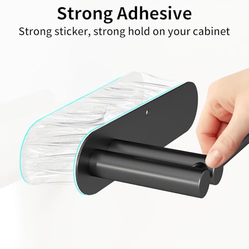 Image of Paper Towel Holder Under Cabinet, Upgraded Dual-Rod Adhesive Paper Towel Holder with Longer Base, Stainless Steel Wall Mounted Holder for Kitchen Towels, No Drill, Black