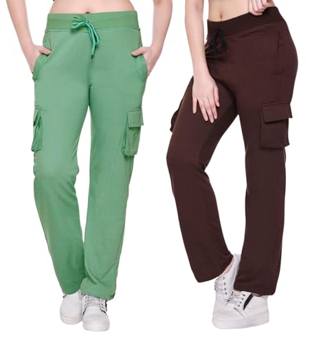 Image of White Moon Women's 4 Pocket Cargo Joggers for Gym - Comfortable Track Pants for Women, Cotton Jogger Combo Pack of 2, Ideal Track Pants for Women, Cargo Joggers for Everyday Wear