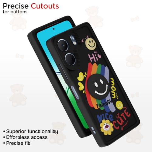 Image of Pikkme Back Cover for Oppo A5x | Soft Silicone| Cute Rainbow Smile & 3D Cartoon Flower Design | Shockproof Raised Camera Protection Bumper Case (Black)