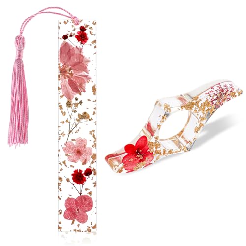 2 Stück Harz Lesezeichen, Lesezeichen Mädchen Transparente Getrocknete Blume Harz Florale Buch Seite Halter Lesezeichen mit Quaste Buchseitenhalter Zubehör für Leseliebhaber Studenten Lehrer