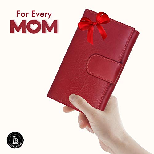 Leatherboss Genuine Leather Clutch Party Credit Debit Card Holder Wallet Purse with Coin Pocket for women, Red2