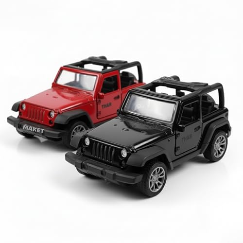 Image of MAKET Mahindra Thar 4x4 Toy Car - 1:32 Scale Die-Cast Metal SUV Model | Collectible Jeep Toy with Pull Back Action, Openable Doors & Rubber Tyres | Kids & Car Lovers (Black & Red Combo)