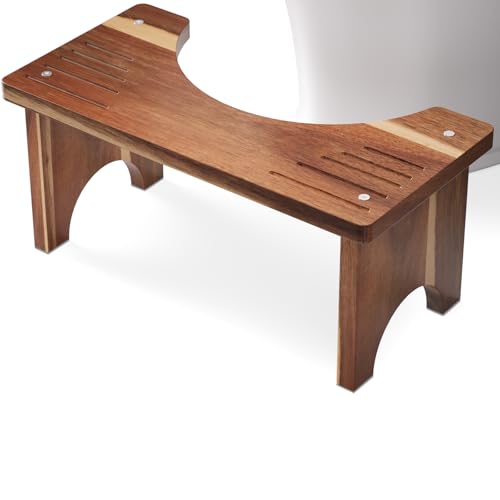 Acacia Wood Toilet Stool Squat for Adults 7 Inches Wooden Poop Stool for Bathroom Potty Step Stool with Non-Slip Strip