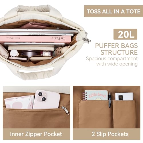 Image of KALIDI Quilted Carryall Tote Bag, Large Puffer Crossbody Women Handbags Shoulder Soft Fluffy Lightweight Travel