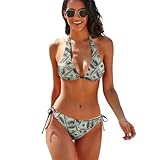 SKT T1 American Dollar Money Bikini Sets for Women Funny 100 Dollar Bill Pattern Print Bathing Suits Fashion Two Piece Summer Hawaiian Halter Tops Side Tie Triangle Swimsuit Padded Underwear M