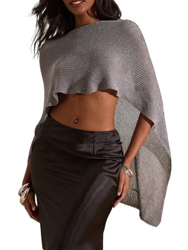 Milumia Women's Sequin Lightweight Sheer Knit Ponchos Shrug Wraps Multiway Knitted Scarf Poncho Sweater Cape Shawl