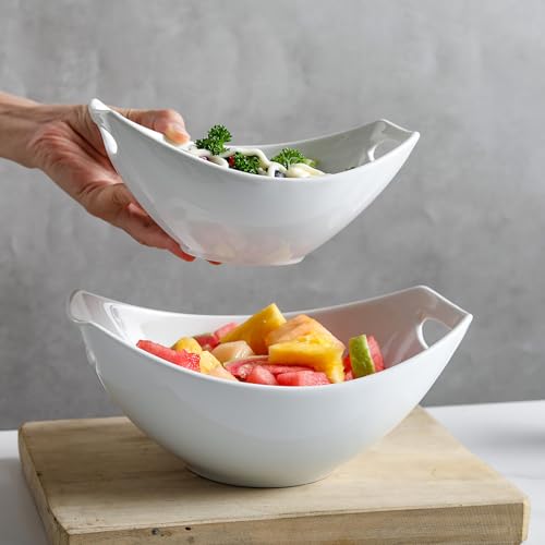 Ceramic Serving Bowls with Handles, Large Salad Bowl Set for Entertaining, Mixing, Serving Dishes for Parties, Kitchen, Housewarming & Everyday Use, Set of 3, 15/28/49 oz - Image 6