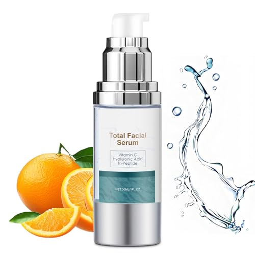 Total Facial Serum Super Vitamin C And Hyaluronic Acid Serums for Face with Peptides Vitamin C Anti-aging Face Pump Serum for Women Hydrating and Moisturize 1Fl oz
