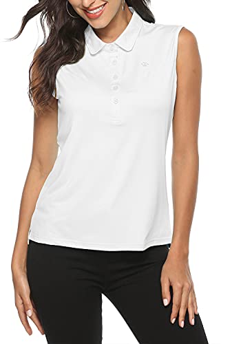 AIRIKE Golf Polo Shirts for Women Sleeveless Summer Sports Athletic Fashionable Workwear-Quick Dry Womens Tank Tops (White, XX-Large)