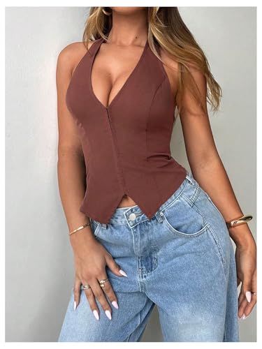 SOLY HUX Women's Halter Top V Neck Sleeveless Backless Going Out Summer Tank Tops4