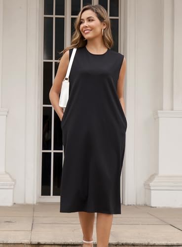 Dresses for Women Spring Summer Fashion 2025 Sleeveless Business Casual Cocktail Work Semi Formal Crewneck Midi Dress2