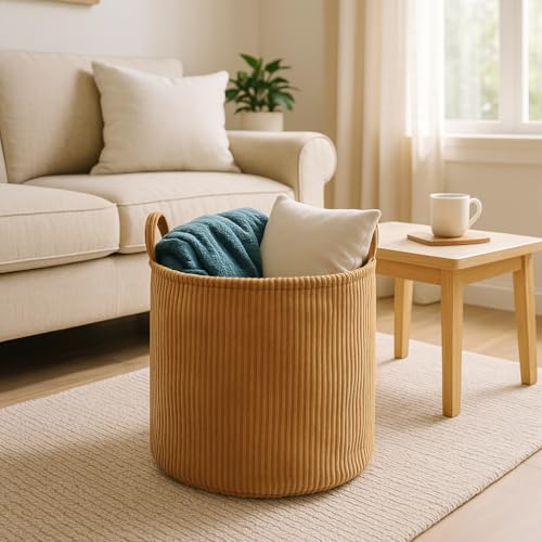 PUTSKA Blanket Basket Round Storage for Toys and Blankets, Clothes, Stuffed Animals Soft Baby Girl Basket for Nursery, Kids Room, Bedroom, Living Room Large, Brown