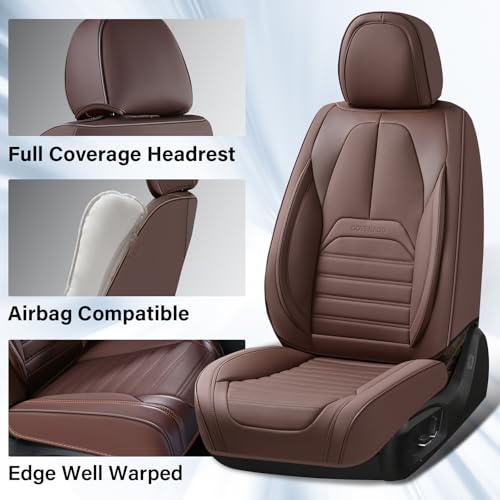 Image of Coverado Seat Covers, Car Seat Covers Front Seats, Automotive Seat Covers, Waterproof Nappa Leather Car Seat Cover, Car Seat Cushion, Brown Seat Covers Carseat Cover Universal Fit for Most Cars