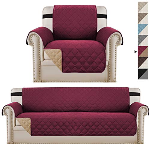 Reversible Burgundy Chair Cover and Oversized Sofa Cover Bundle