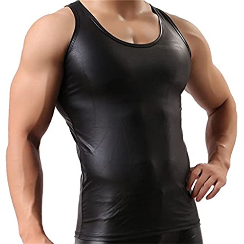 Mens Corset Vest Leather Shirt Faux Tank Top Sexy Lingerie Rave Sleeveless Metallic Undershirts3