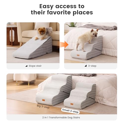 Image of Gardner Pet Dog Stairs for Small Dogs 16.5 inch H, 2 in 1 Transformable 3-Step Pet Stairs and Ramp, Dog Steps for Couch Bed (13-20 in) Non-Slip Waterproof Cover and CertiPUR-US Certified Foam, Checked