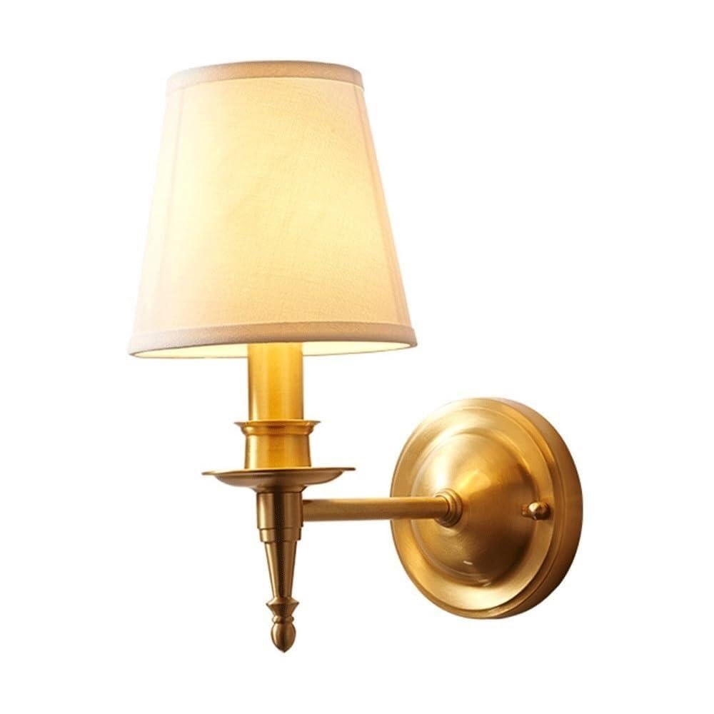 CWCQGH Wall lamp Vintage 2-Lights Wall Sconces, Brushed Brass Wall Light, Double Head Bathroom Vanity Lights Fixture with Fabric Shades, E14 Indoor Wall Lamps for Bedroom Bedsid,A-A