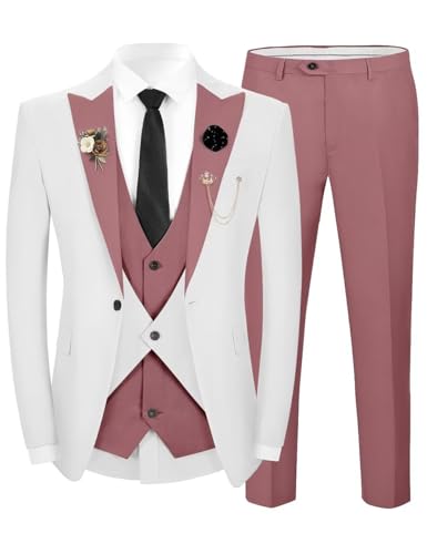 Wangyue Tuxedo for Men Slim Fit 3 Piece Suit Formal Wedding Prom Tuxedo Suits Dinner Party Blazer Vest Pant Set