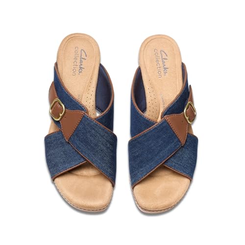 Clarks Collection Women's Seannah Nora Wedge Sandal, Dark Denim Textile, 8.5 Medium US by Clarks - Used condition - Image 7