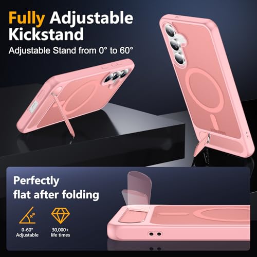 Image of SPIDERCASE Magnetic for Samsung Galaxy S25 FE Case, [3 Stand Ways][ Military Grade Drop Protection] with Invisible Stand Slim Phone Case for S25 FE 5G,Pink